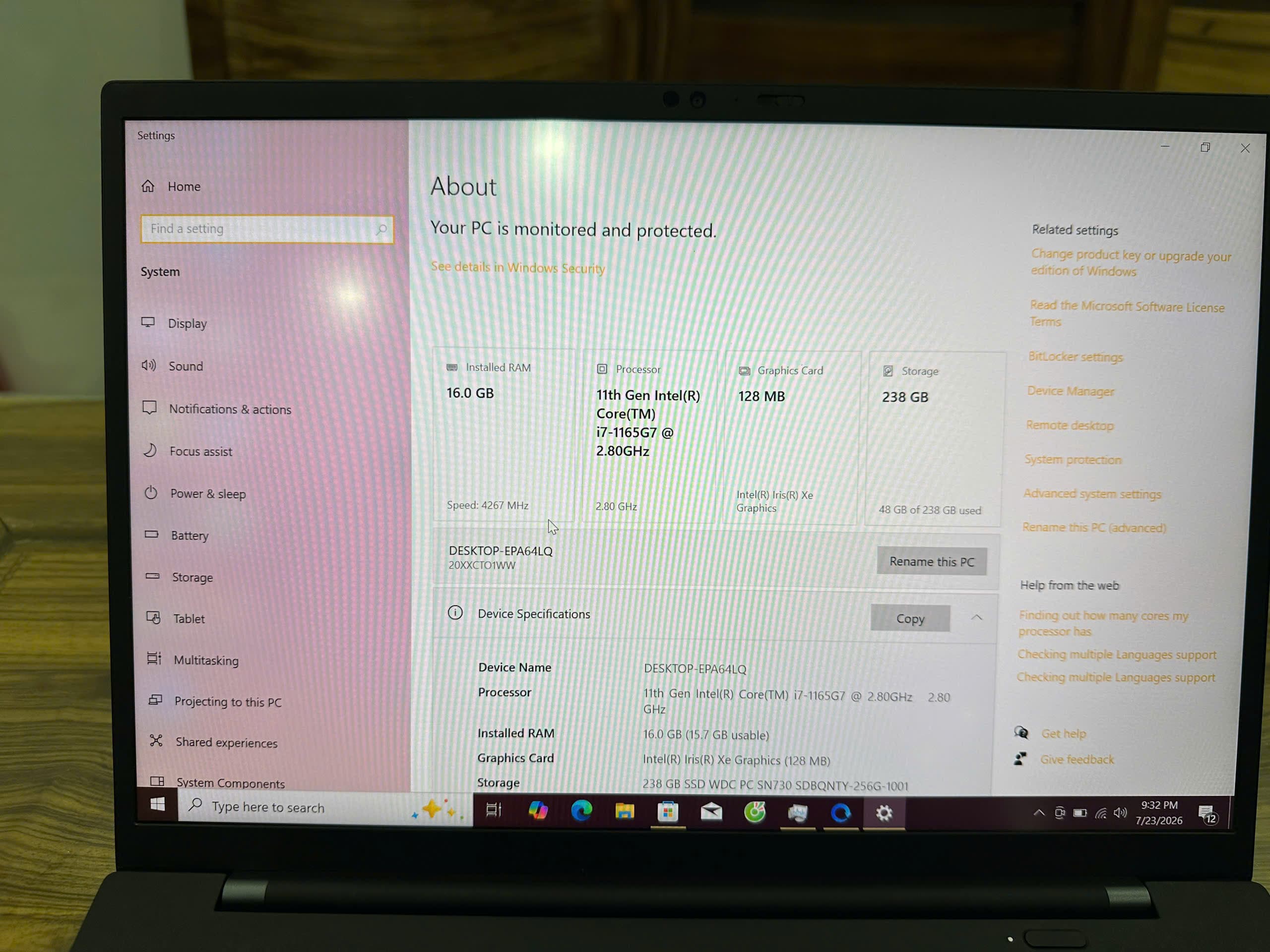 Lenovo ThinkPad X1 Carbon Gen 9 I7-11th-256Gb thumbnail 7